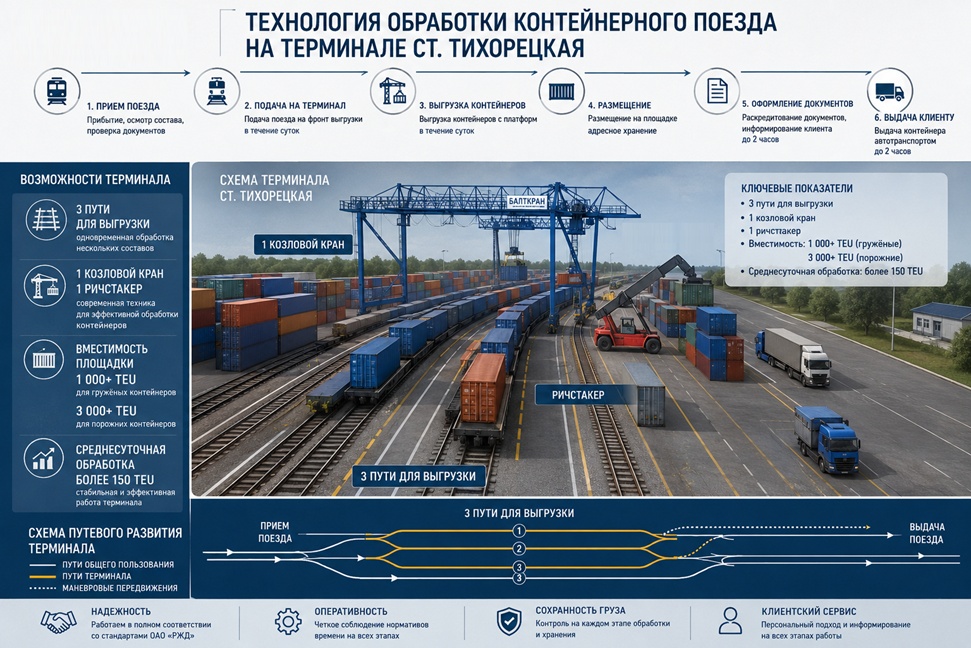 Контейнерный терминал станции Тихорецкая — обработка контейнерных поездов